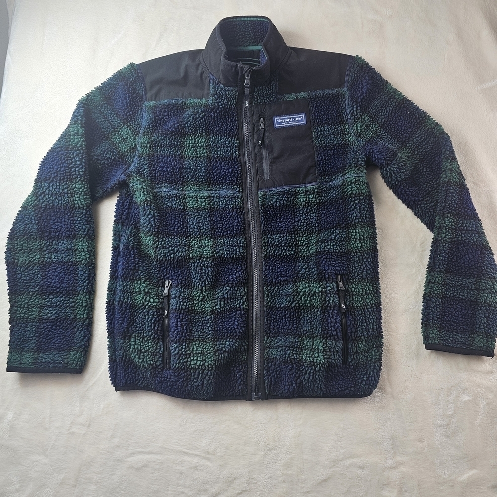 Vineyard Vines Fleece Jacket plaid Kids XL 18 Holiday Fall Winter Cozy boys girl
